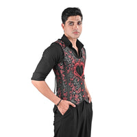 Mens Black & Red Brocade Corset Vest with Heart Detail