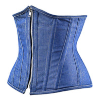 Blue Denim corset top - Under Bust Corset Front Zip