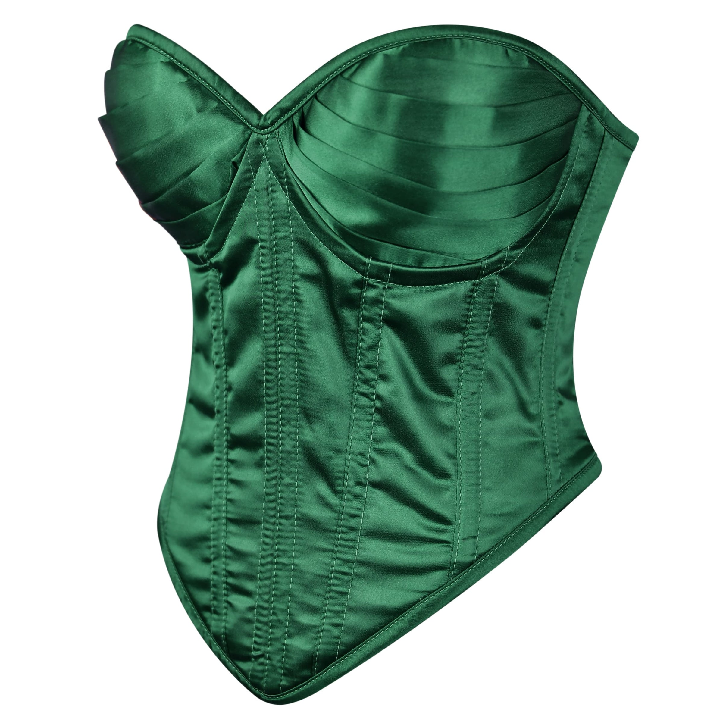Green Satin corset top - Overbust Corset