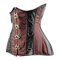 Brown Brocade Under bust Corset with Black Leather Strips