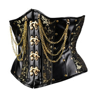 Black & Yellow  Under bust Corset with Black Leather Details