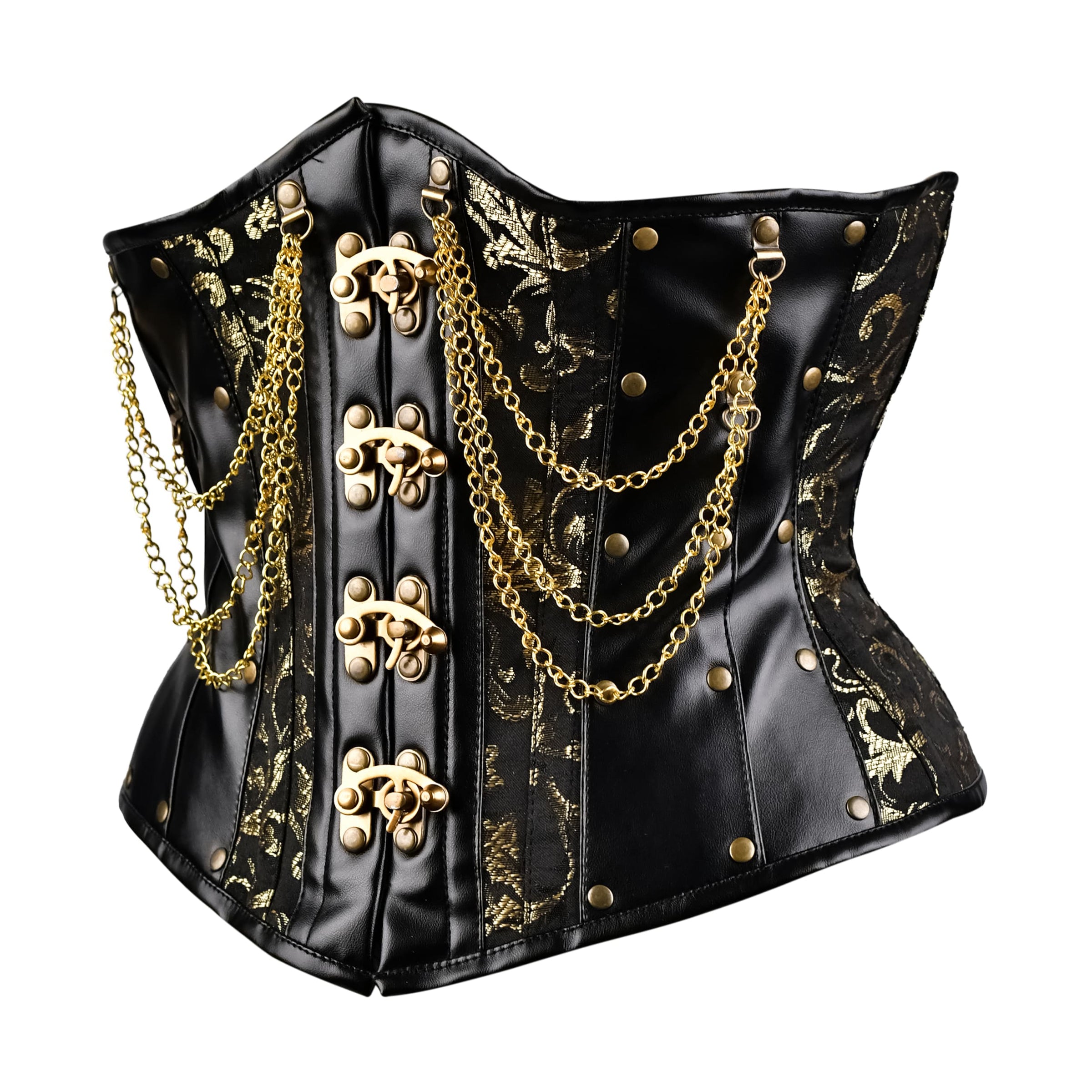 Black & Yellow  Under bust Corset with Black Leather Details