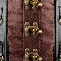 Brown Brocade Under bust Corset with Black Leather Strips