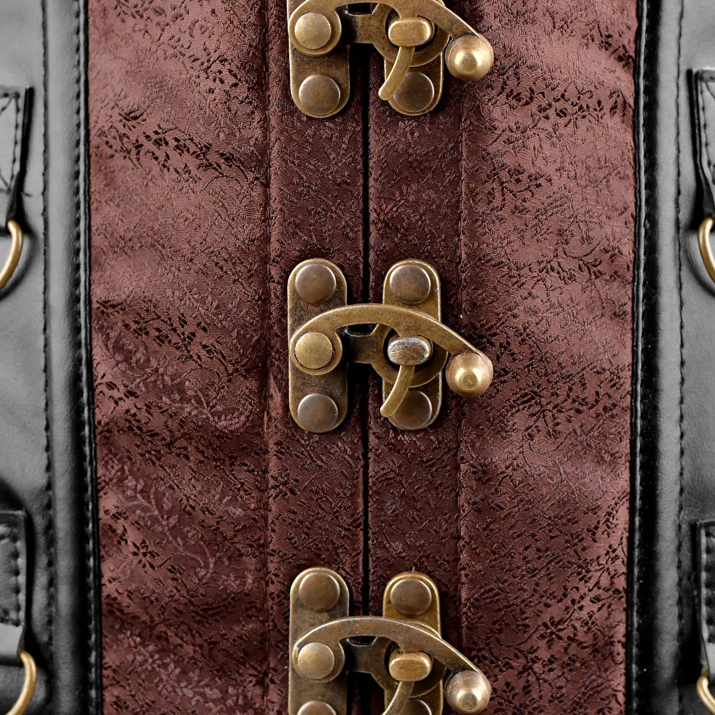 Brown Brocade Under bust Corset with Black Leather Strips