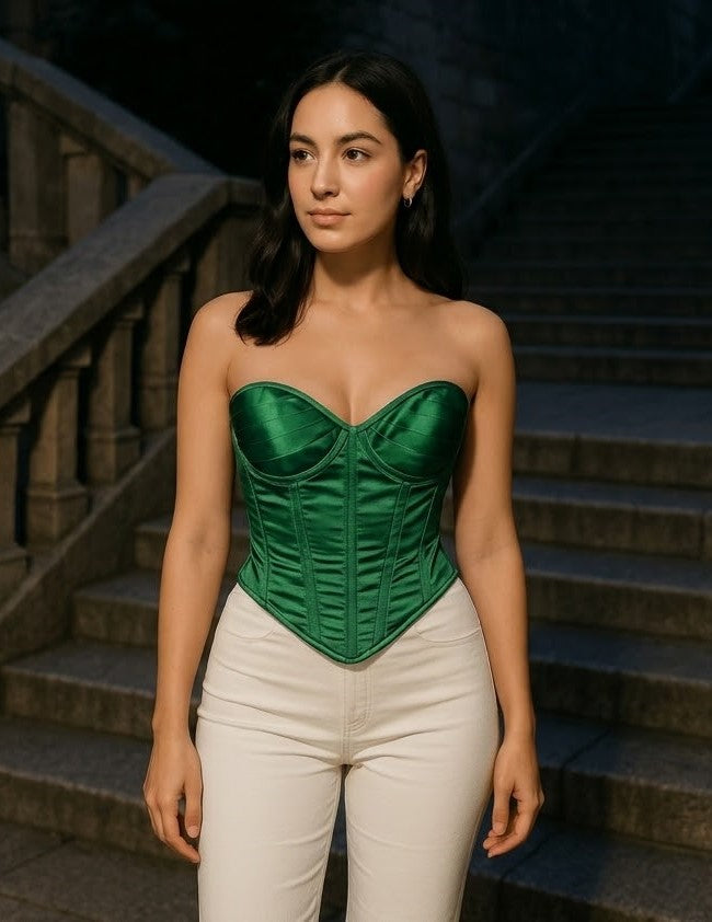 Green Satin corset top - Overbust Corset